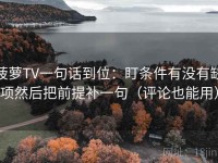 菠萝TV一句话到位：盯条件有没有缺项然后把前提补一句（评论也能用）